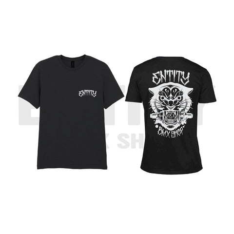 Entity BMX Shop Hub Cat T-Shirt / Black with concrete grey print